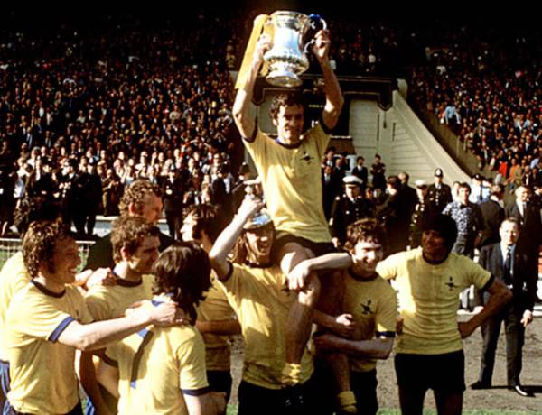 Lifting FA Cup trophy at Wembley on May 8, 1971